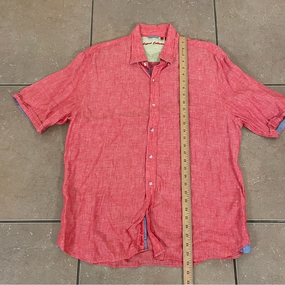Report Collection Shirt 100% Linen Short Sleeve Tropical Beach Red Pink Mens XL - Picture 7 of 7